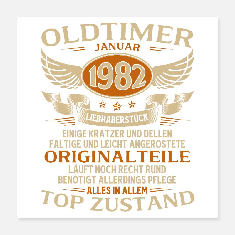 44. Geburtstag Geschenk Oldtimer Januar 1982 Poster 40x40 cm