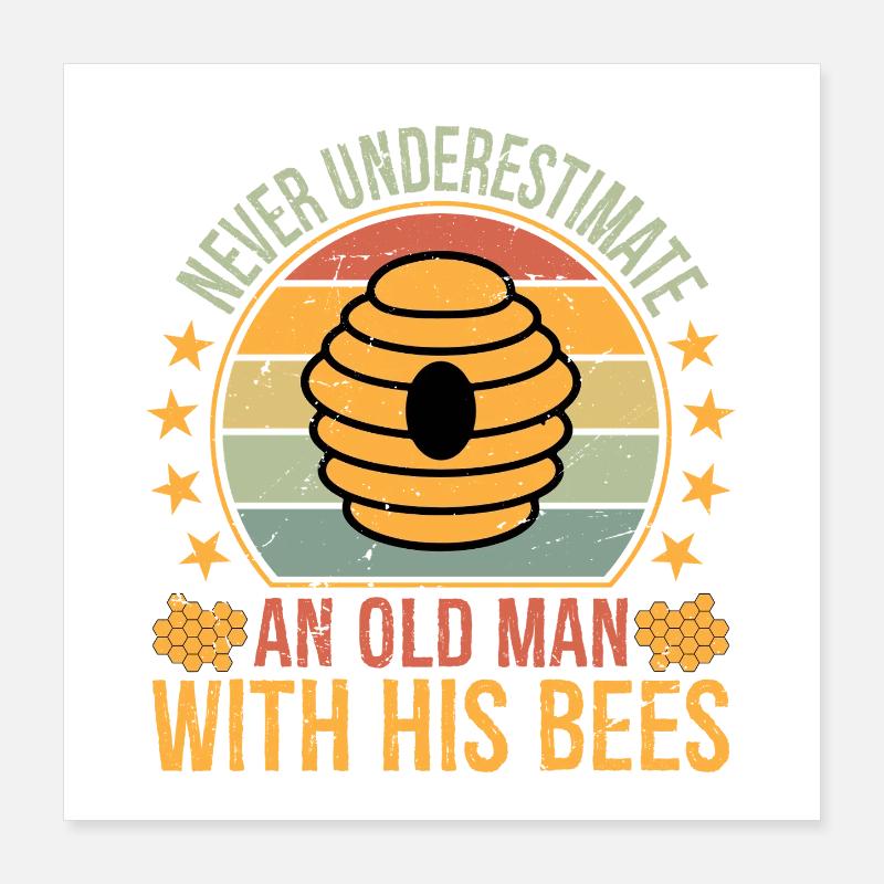 Apiary Bee Keeper an Old Man with His Bees Beekeep Poster 16" x 16" (40x40 cm)