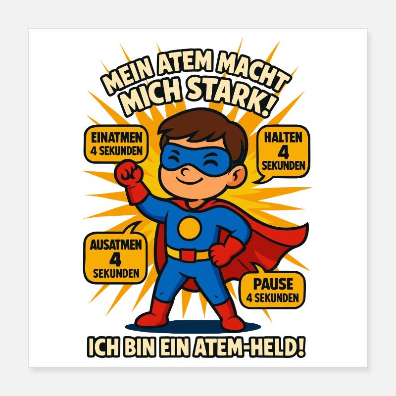 Children's Breath Hero, Mindfulness Exercise Relaxation Poster 16" x 16" (40x40 cm)