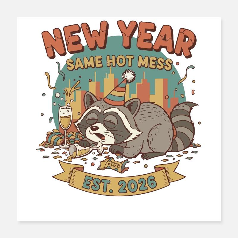 New Year Same Hot Mess Est. 2026 Celebration Poster 40x40 cm