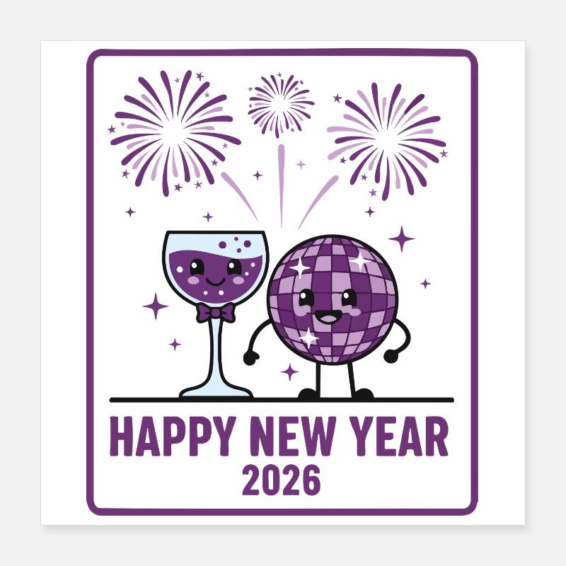 Happy New Year 2026 Fireworks Party Celebration Poster 16" x 16" (40x40 cm)