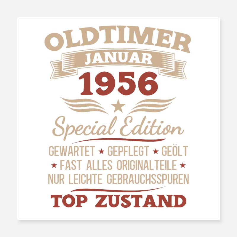 70. Geburtstag Geschenk Oldtimer Januar 1956 Poster 40x40 cm