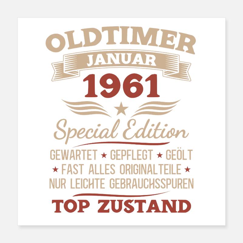 65. Geburtstag Geschenk Oldtimer Januar 1961 Poster 40x40 cm
