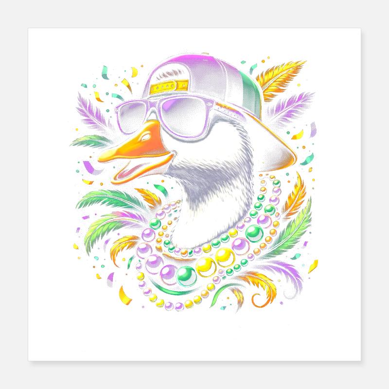 Hipster Gans  mit Perlenkette Mardi Gras Poster 40x40 cm
