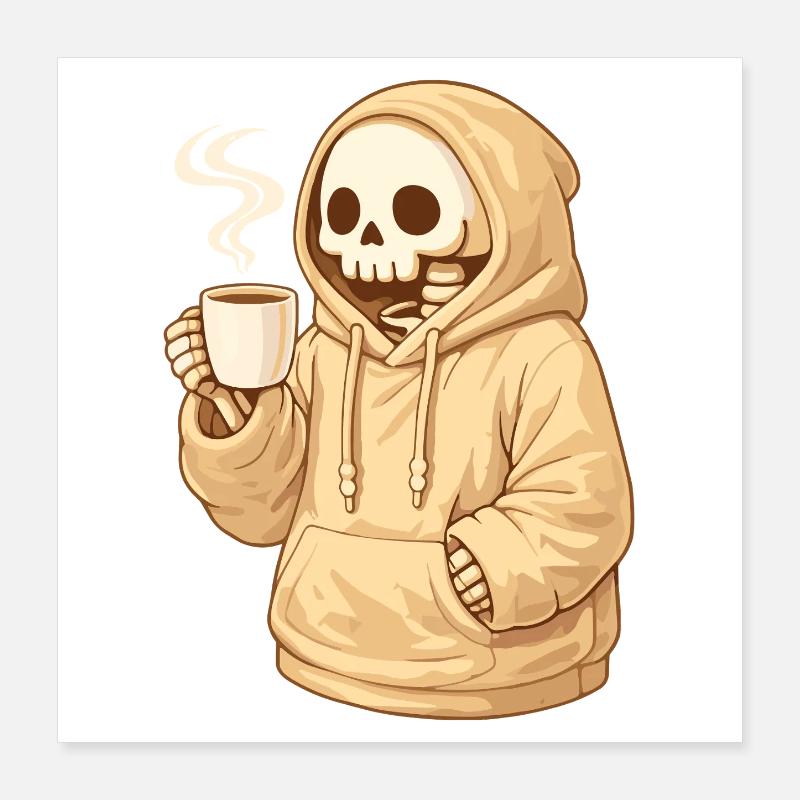 Squelette douillet en sweat à capuche avec tasse Poster 40 x 40 cm