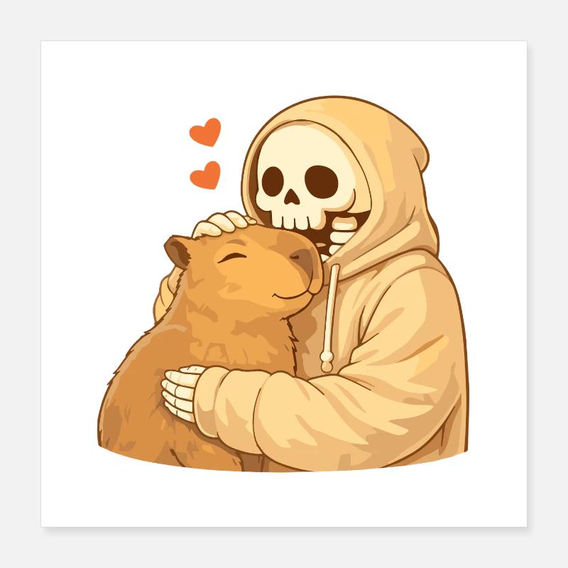 Cozy Skeleton with Capybara – Security Poster 16" x 16" (40x40 cm)