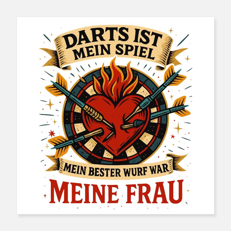 Darts Liebe Ehefrau, mein bester Wurf Herz Spruch Poster 40x40 cm