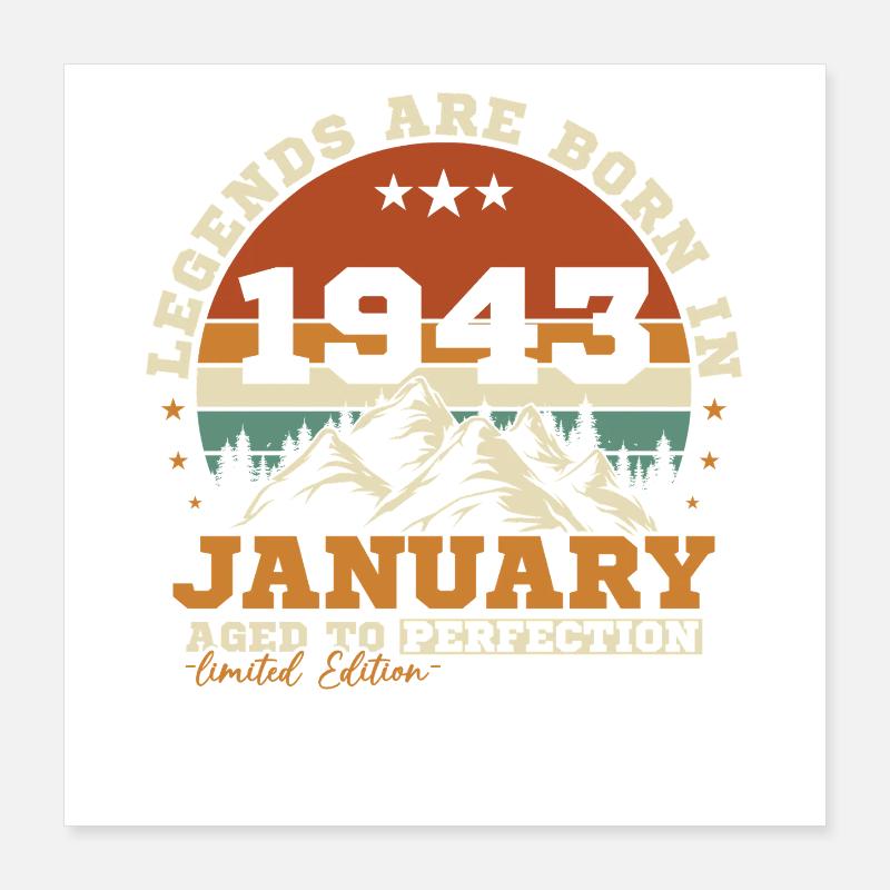 Janvier 1943 Vintage Rétro Cadeau D'anniversaire Poster 40 x 40 cm
