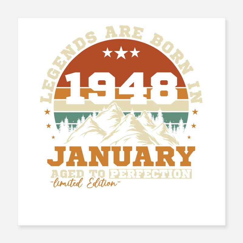 Januar 1948 Vintage-Retro-Geburtstagsgeschenk Poster 40x40 cm
