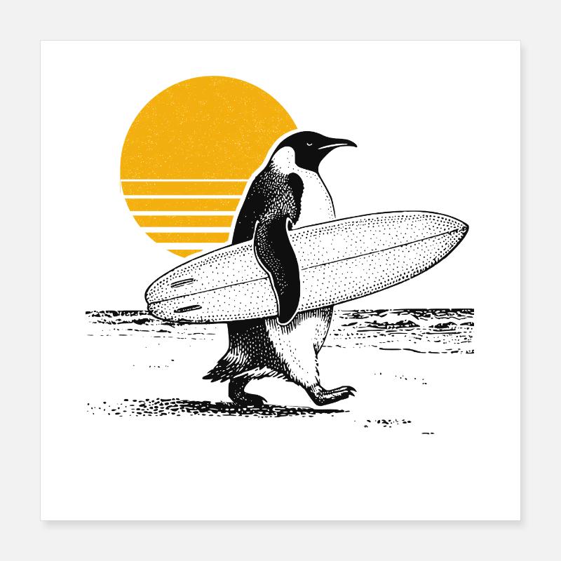Surfeur Pingouin Poster 40 x 40 cm