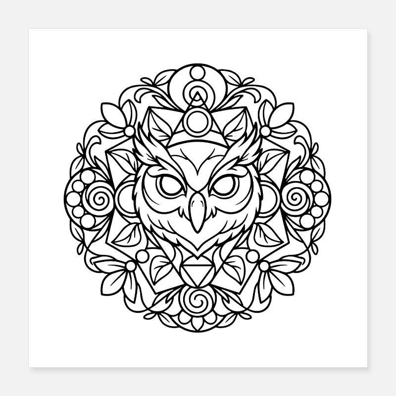 Eulen Mandala mit feiner Ornamentik Poster 40x40 cm