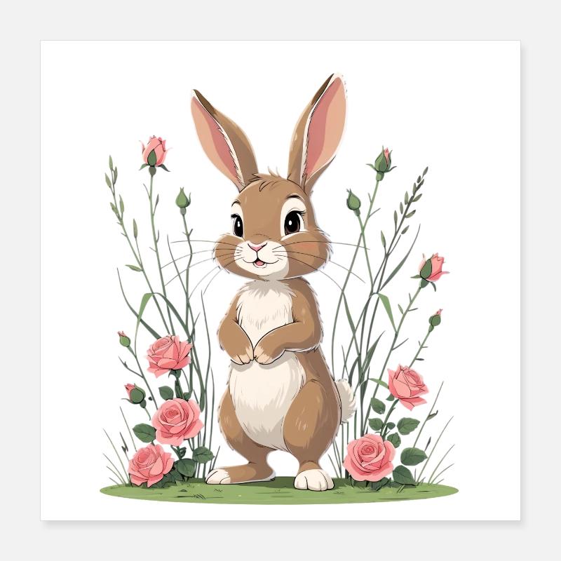 Hase im Rosengarten Poster 40x40 cm
