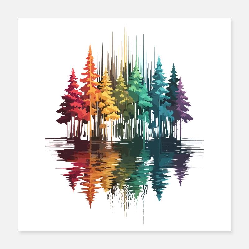 Trees, Forest, Nature, Wilderness, Outdoor, Reflection Poster 16" x 16" (40x40 cm)
