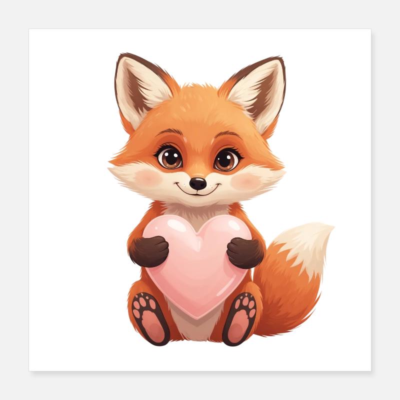Süßer Fuchs mit Herz Poster 40x40 cm