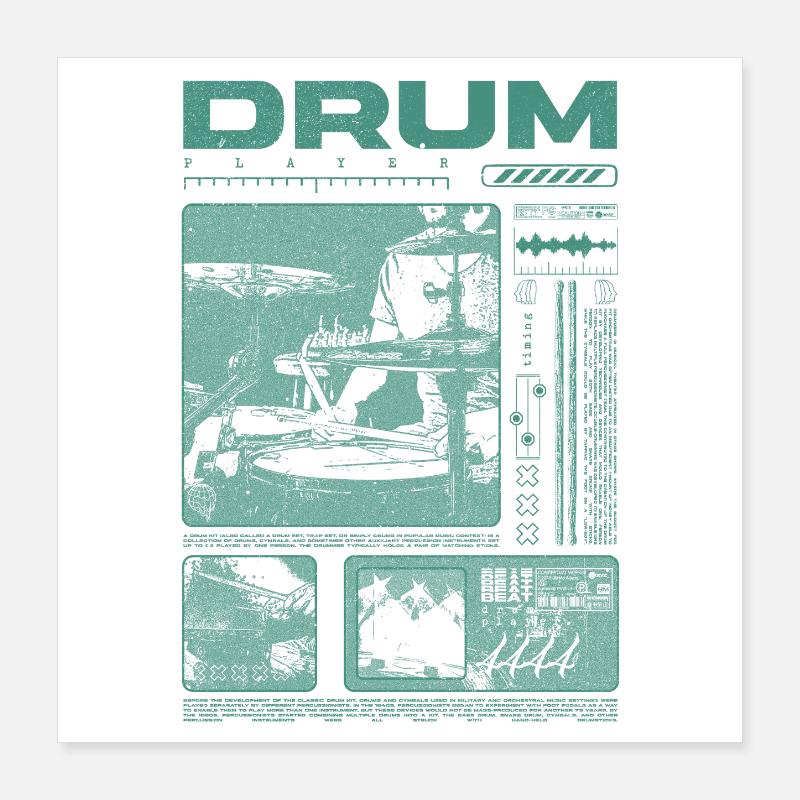 Rock Drummer Drum Player Streetwear Poster 16" x 16" (40x40 cm)
