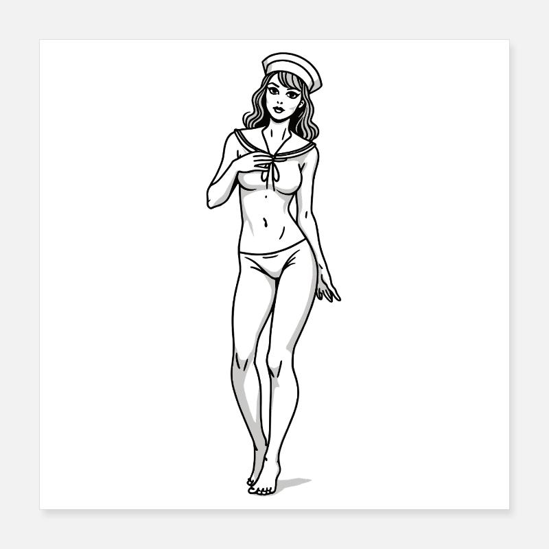 Style rétro Pin-up Sailor Navy Poster 40 x 40 cm