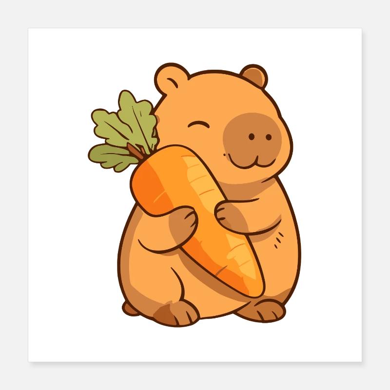 Capybara mit Karotte – entspannt & niedlich Poster 40x40 cm