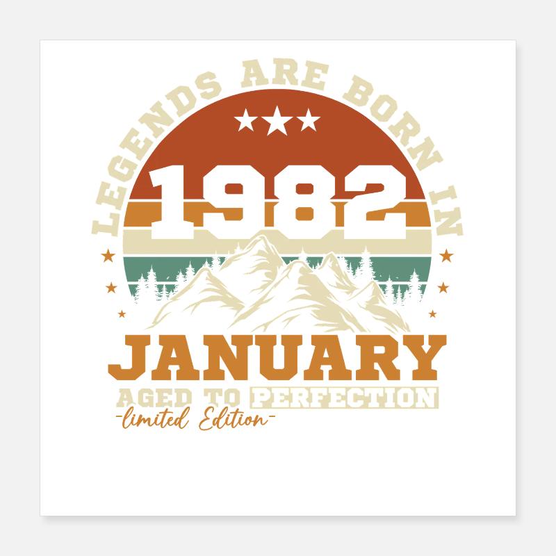 Janvier 1982 Vintage Rétro Cadeau D'anniversaire Poster 40 x 40 cm
