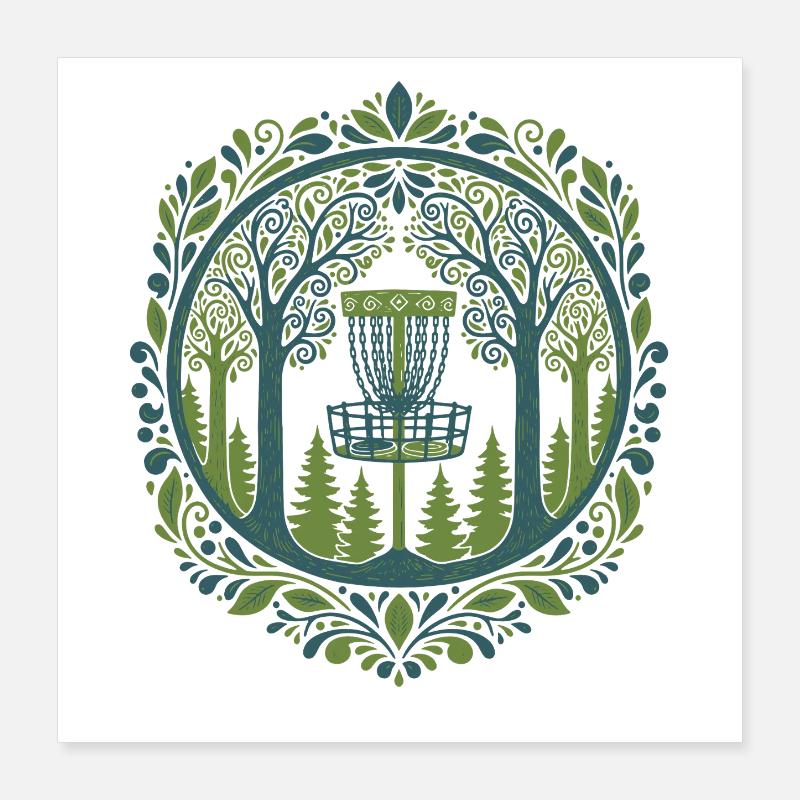 Panier de disc golf dans l’art de la scène boisée Poster 40 x 40 cm