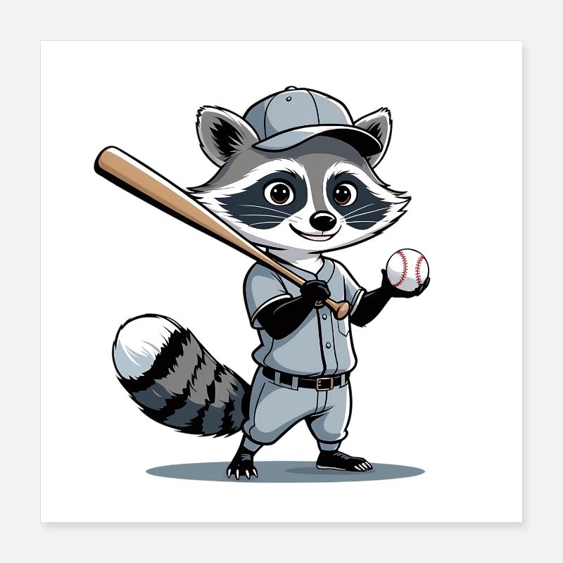 Waschbär Baseballheld Poster 40x40 cm