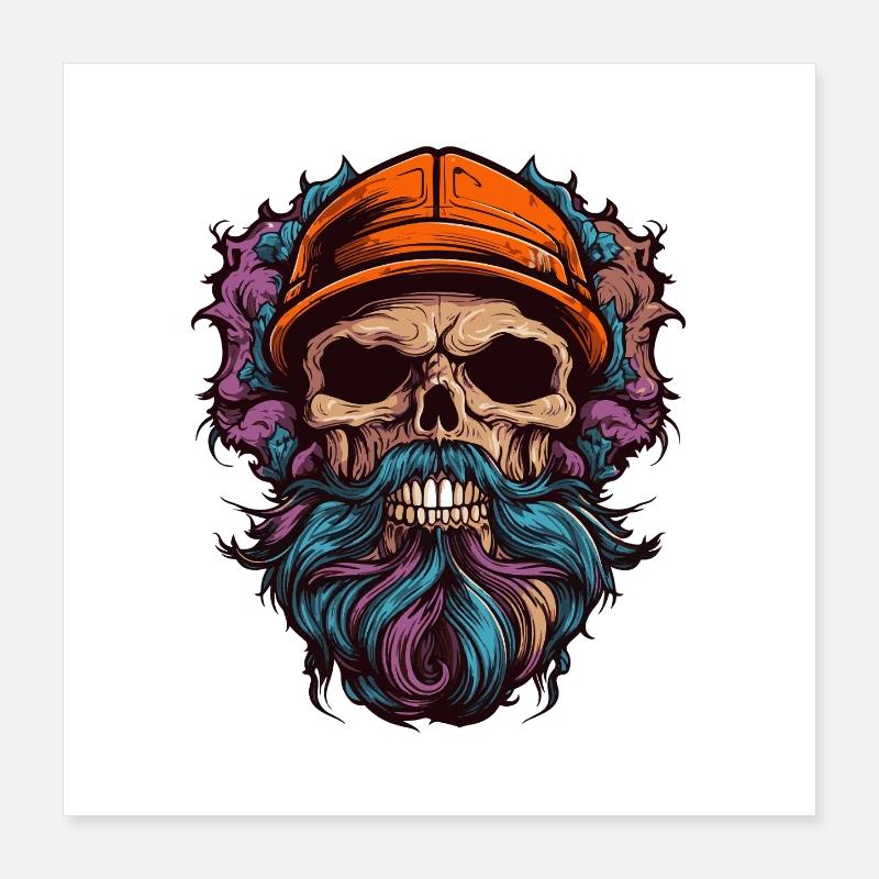 Crâne avec barbe Poster 40 x 40 cm