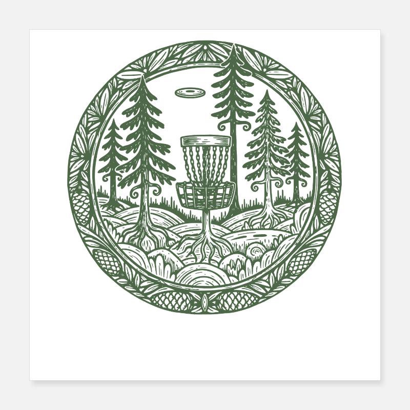Szene des Forest Disc Golf Basket Flying Disc Courses Poster 40x40 cm