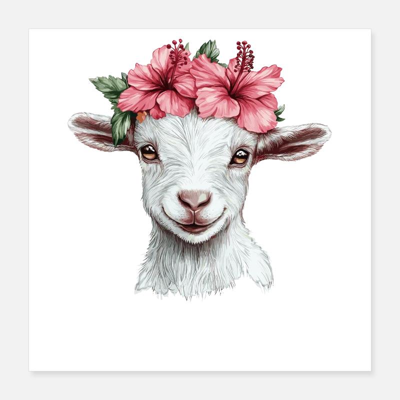 Chèvre avec une couronne d’hibiscus Poster 40 x 40 cm