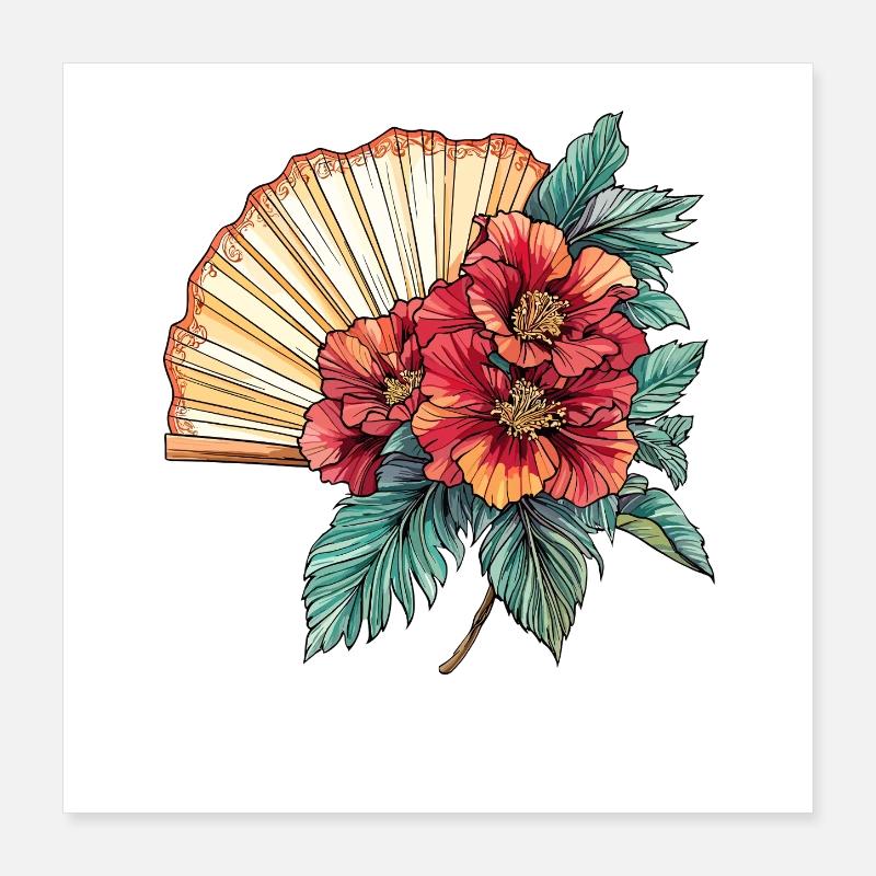 Ventilateurs d’hibiscus dans le style oriental Poster 40 x 40 cm