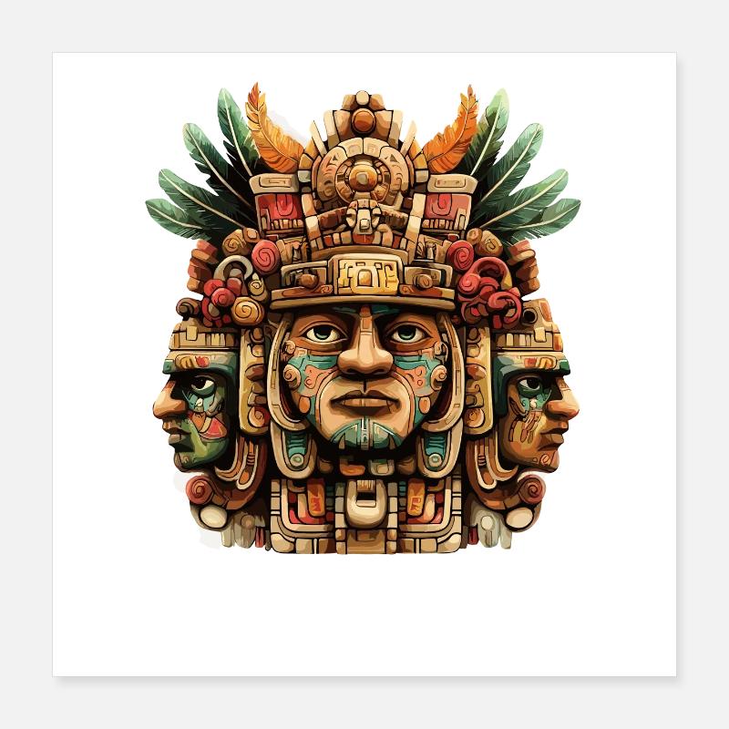 Masque totem aztèque Poster 40 x 40 cm