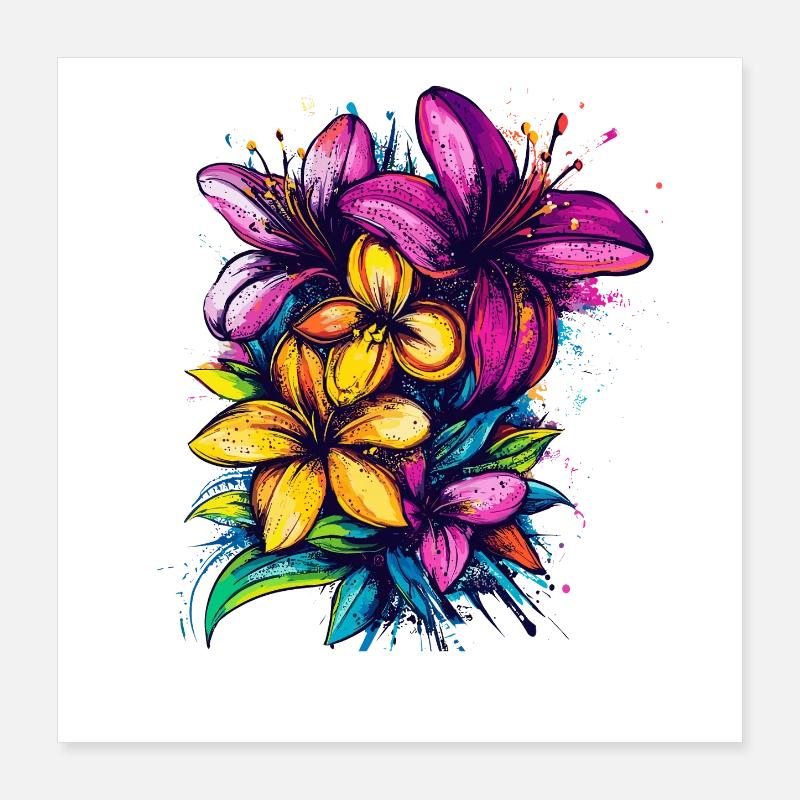 Farbexplosion tropischer Blumen Poster 40x40 cm