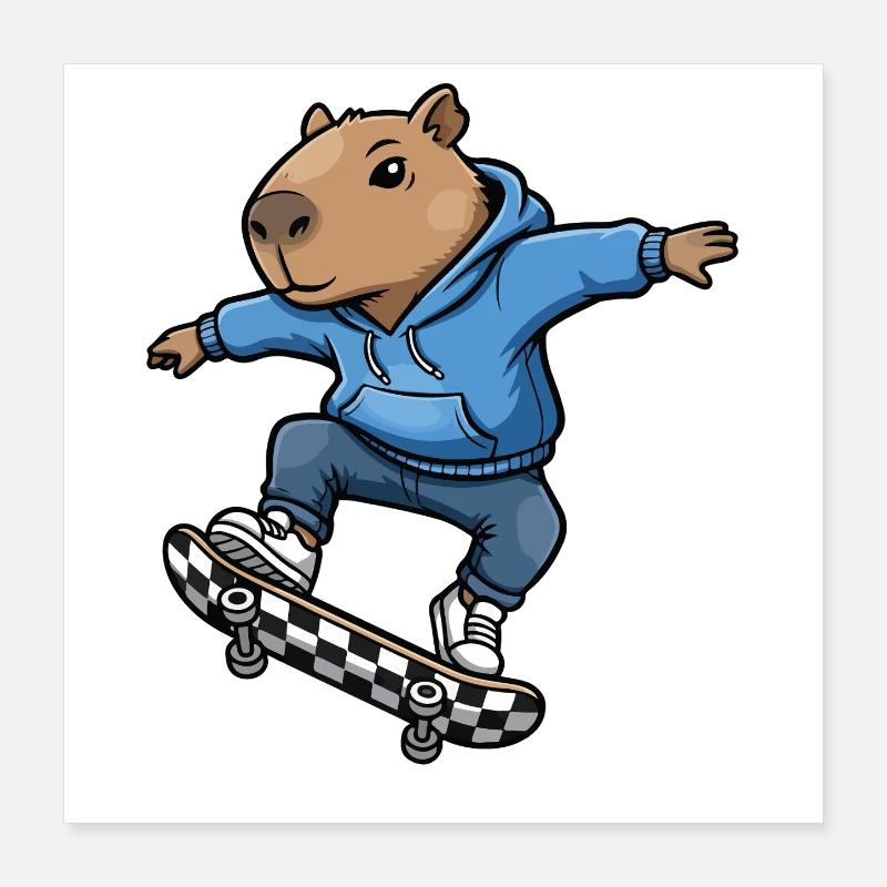 Capybara Skateboard Poster 40x40 cm