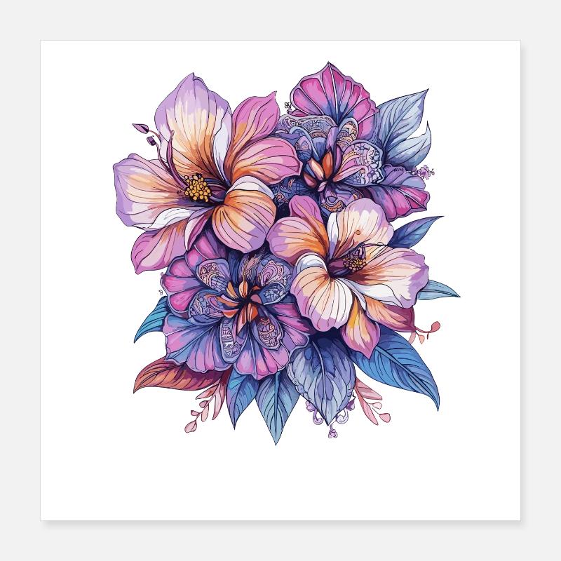 Explosion de couleurs Fleurs Poster 40 x 40 cm