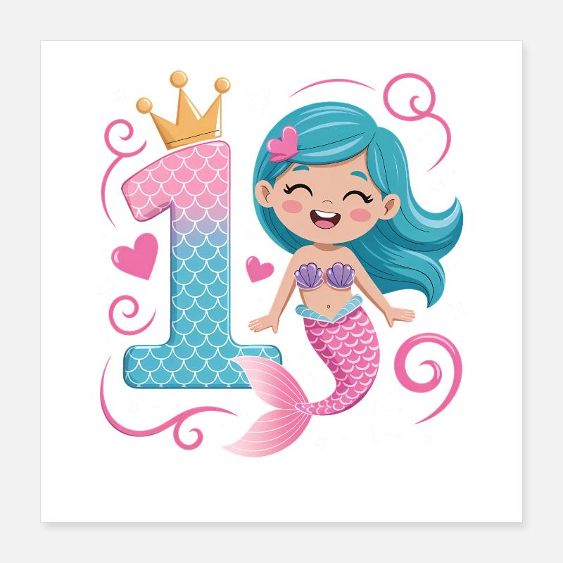 Sirène 1er anniversaire 1 année Poster 40 x 40 cm