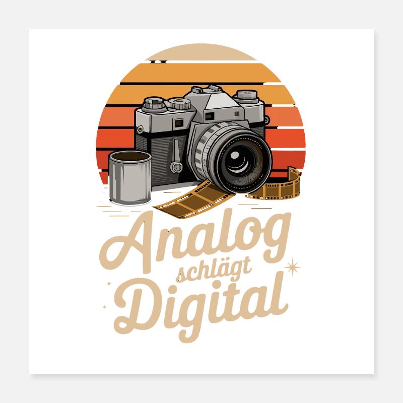 Analog Beats Digital Retro Camera Photography Poster 16" x 16" (40x40 cm)