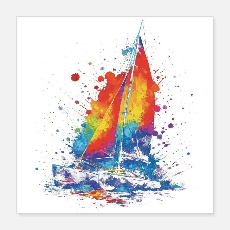 Catamaran - Voilier Multicoque splash art Colorée Poster 40 x 40 cm