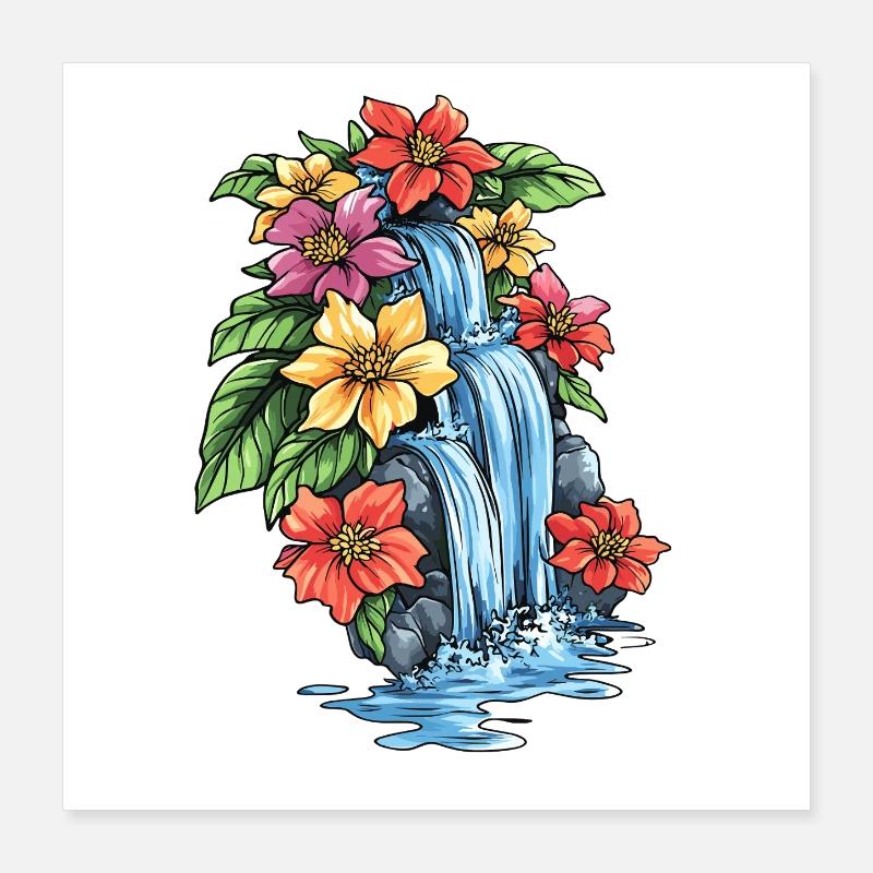 Tropical Waterfall Hibiscus Poster 16" x 16" (40x40 cm)