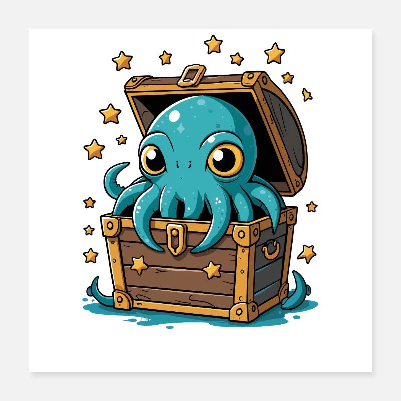 Oktopus im Sternenschatz Poster 40x40 cm