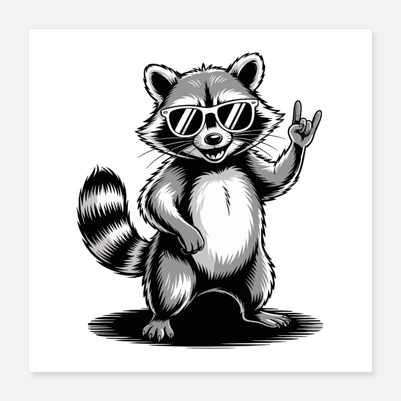 Raccoon Dabbing mit Sonnenbrille Poster 40x40 cm