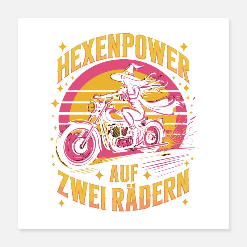 Witch Power On Two Wheels Motorcycle Witch Retro Poster 16" x 16" (40x40 cm)