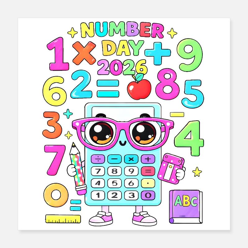 Kawaii Calculator Classroom Theme - Poster 16" x 16" (40x40 cm) - white