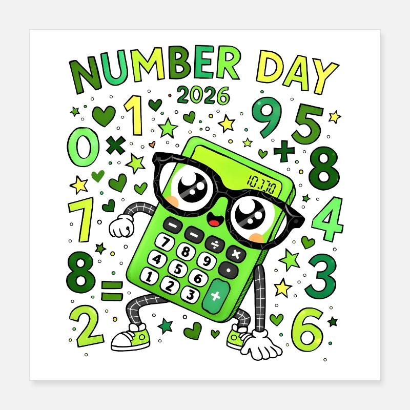 Nummer Tag 2026 Neon-Rechner Held Poster 40x40 cm