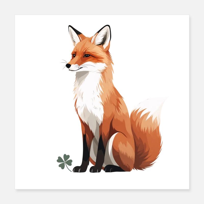 Sitting fox with shamrock Poster 16" x 16" (40x40 cm)
