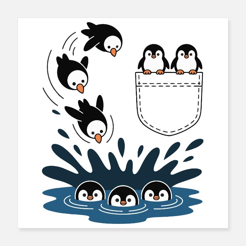 Pinguin Sprung ins Wasser Pocket Design Poster 40x40 cm