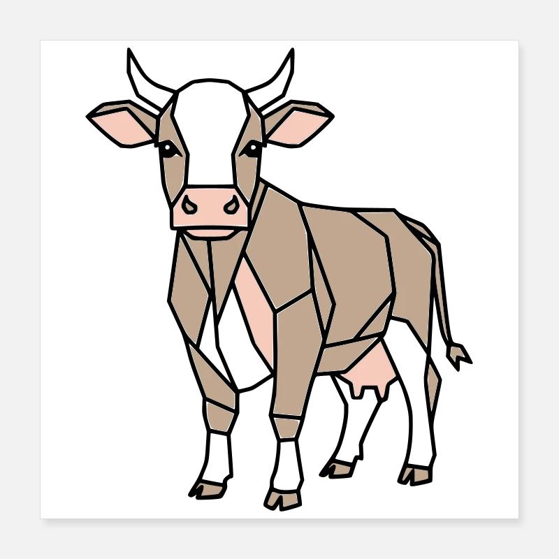 Vache géométrique Low Poly Modern Poster 40 x 40 cm