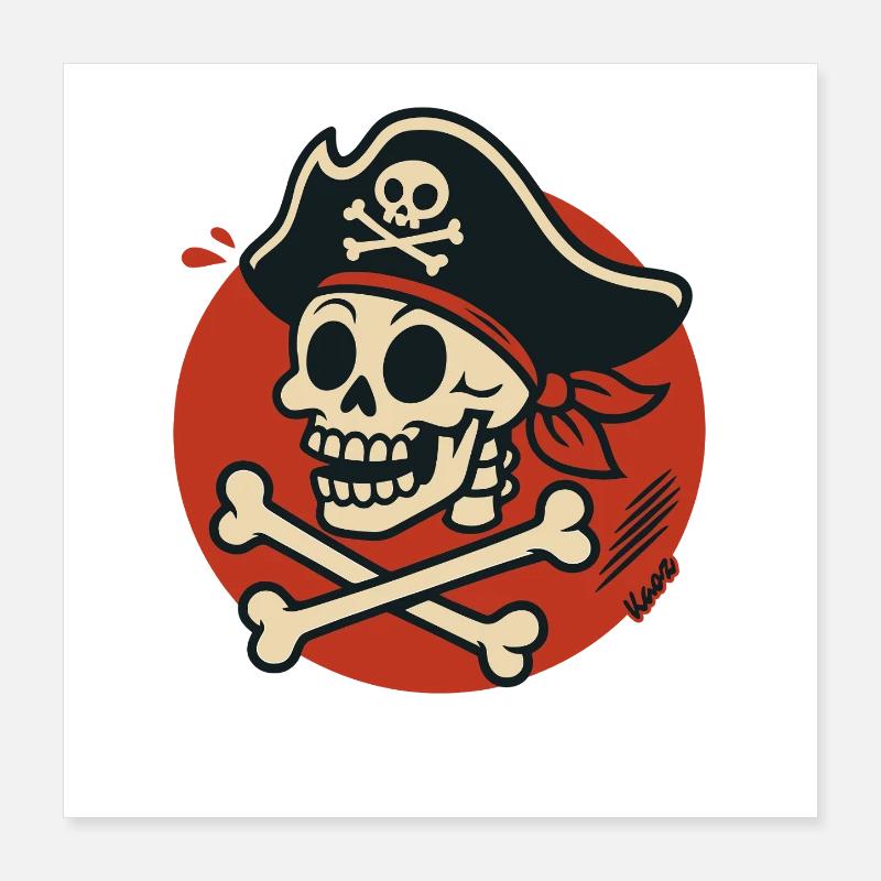 Piratkranium med knogle Poster 40x40 cm