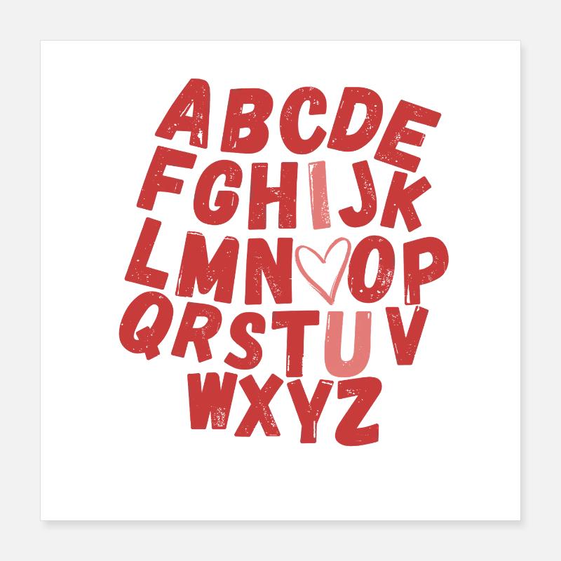 Imprimé de cœurs d’alphabet coloré Poster 40 x 40 cm