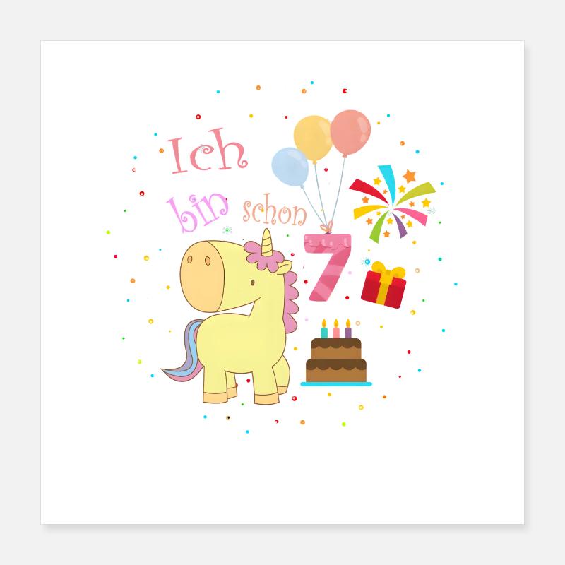 7. Geburtstag Einhorn – Ich bin schon 7 Mädchen Poster 40x40 cm