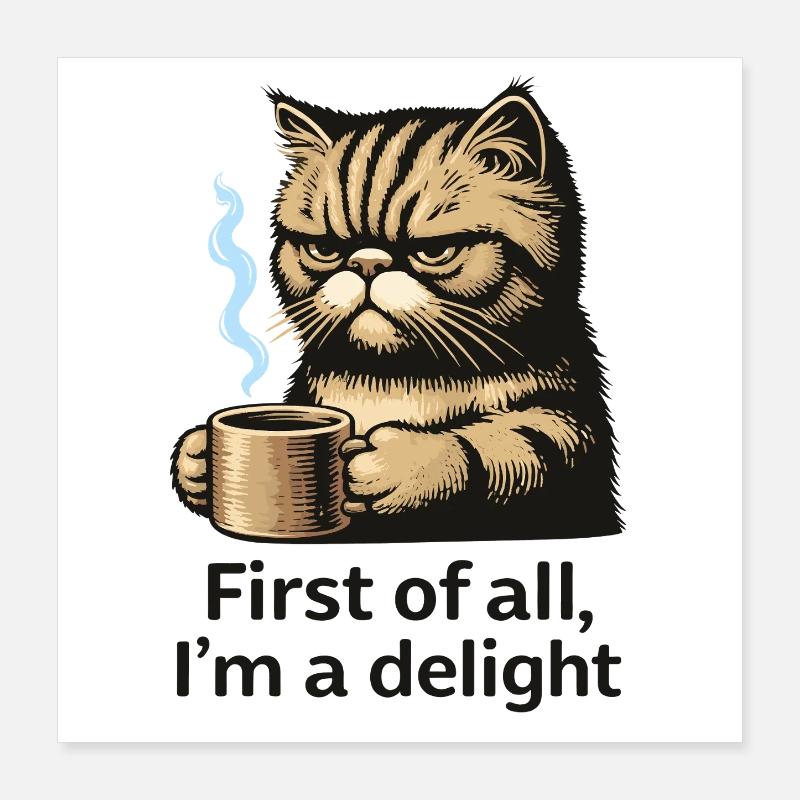Chat et café: premier délice Poster 40 x 40 cm