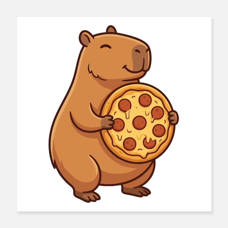 Capybara avec pizza Poster 40 x 40 cm