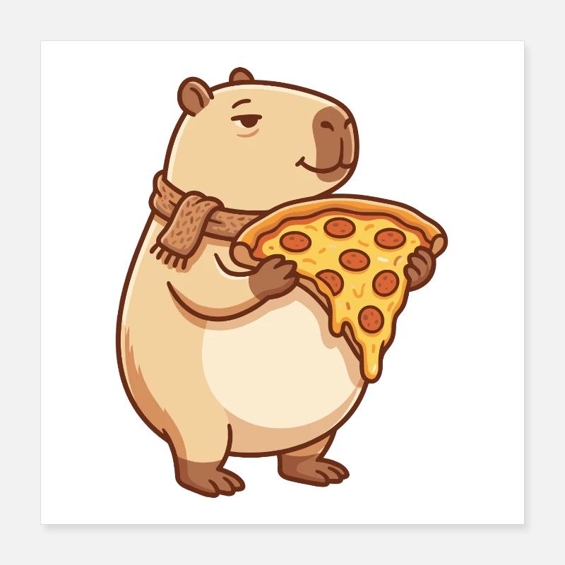 Pizza Capybara avec fromage fondant Poster 40 x 40 cm